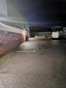 Floodlights improve security to the exterior of LDA Meats Ltd, wholesale butchers in Ledbury, Herefordshire.