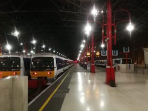 Energy efficient LED lighting installation to platforms at Marylebone Station, London.