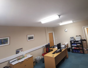 Tube LED lighting installation to commercial offices at Farries, Kirk & McVean in Lockerbie, Scotland.