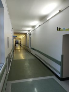 Excellent photo showing LED lighting (foreground) vs old tube lighting (background) at Blackpool hospital.