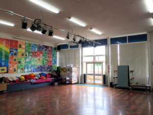 The assembly hall at Tudhoe Colliery Primary School in Spennymoor with energy saving LED tube lighting.