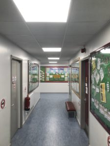 Real difference in corridors with LED lighting at Dene House Primary School, Peterlee in County Durham.