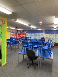 A County Durham school classroom saves money with low energy tubes, spectrum carcass LEDs.