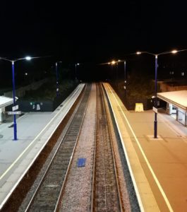 Great photo of a station contrasting an led street lighting installation before and after.