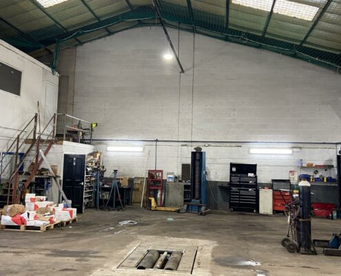 Airis 500th LED lighting customer, Ashbrooks Limited, a truck repair shop in Warrington, Cheshire.