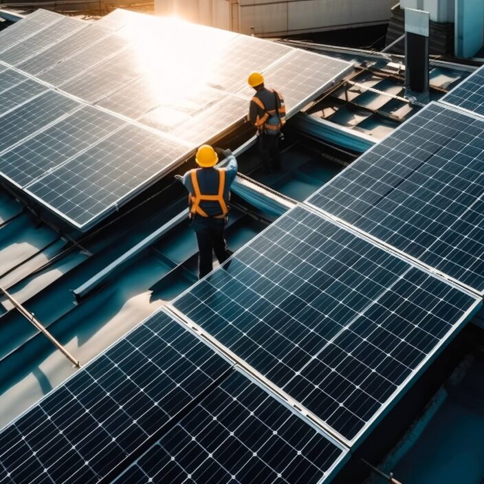 Engineers Servicing Commercial Solar Panel Installation